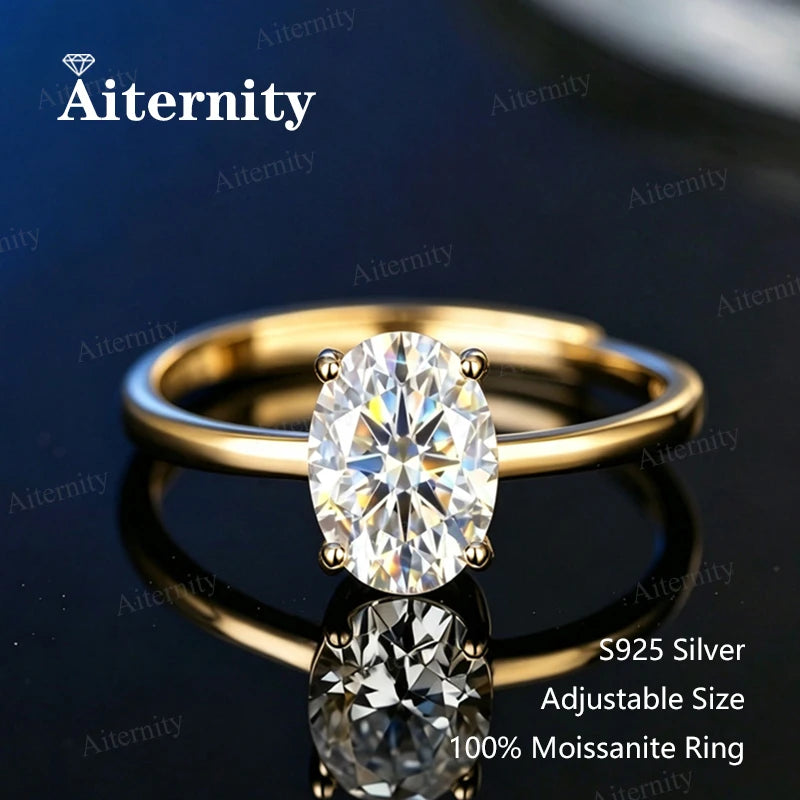 Bague ouverte réglable en argent 925 et moissanite Aiternity