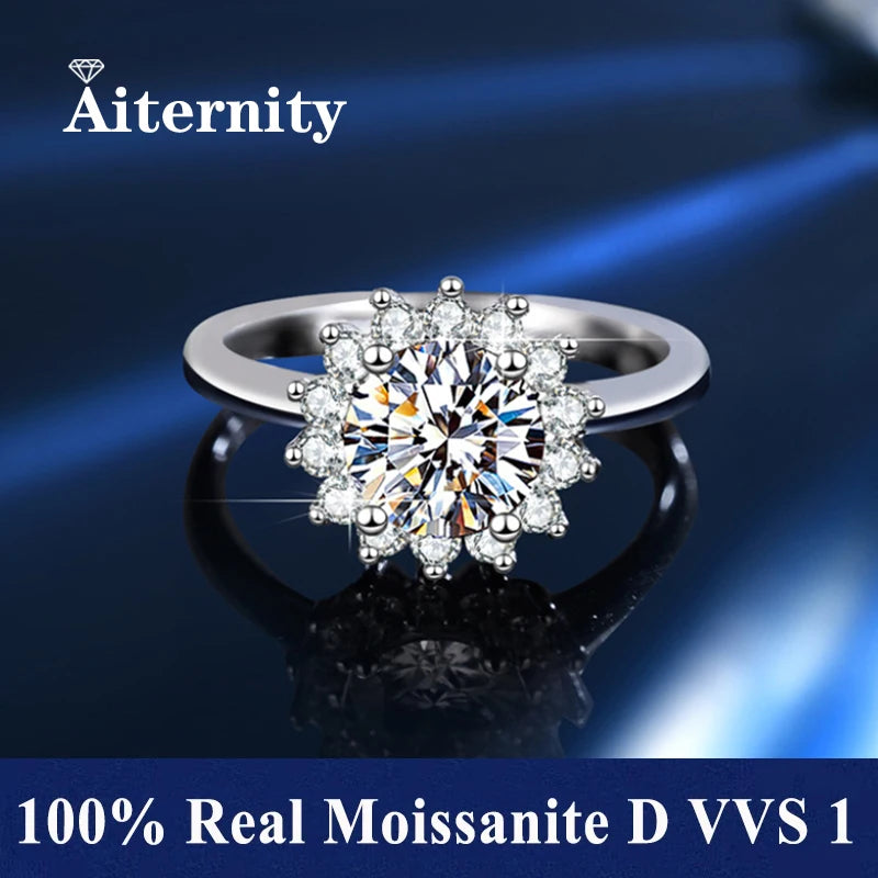 Bague réglable en argent 925 et moissanite 1ct Aiternity