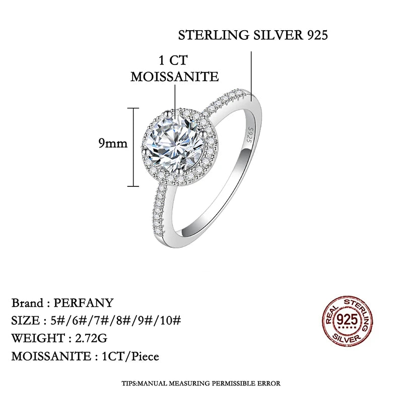 Bague de mariage en argent 925 et moissanite Perfany