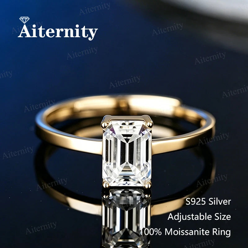 Bague ouverte réglable en argent 925 et moissanite Aiternity
