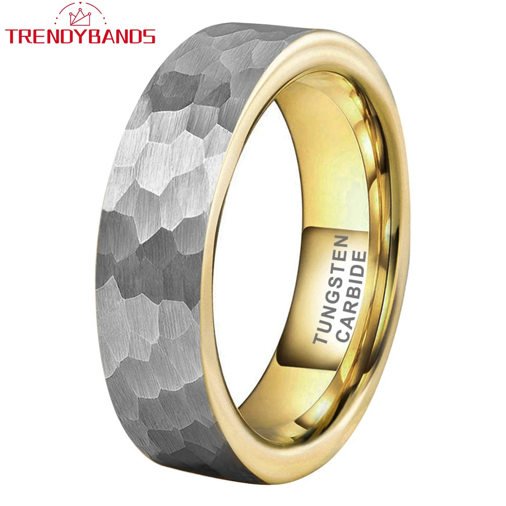 Alliance marteleé en tungstène doré 6 mm