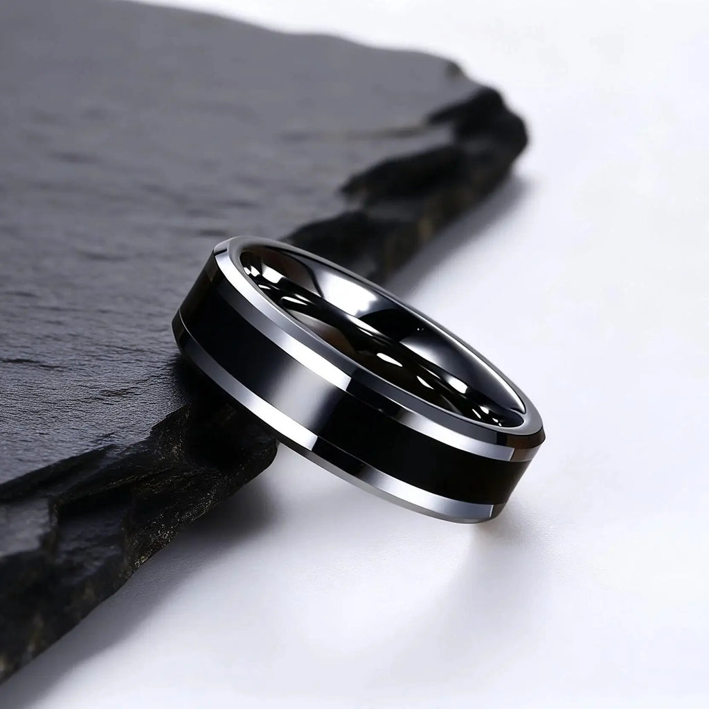 Bague de mariage noire en tungstène de 6 mm
