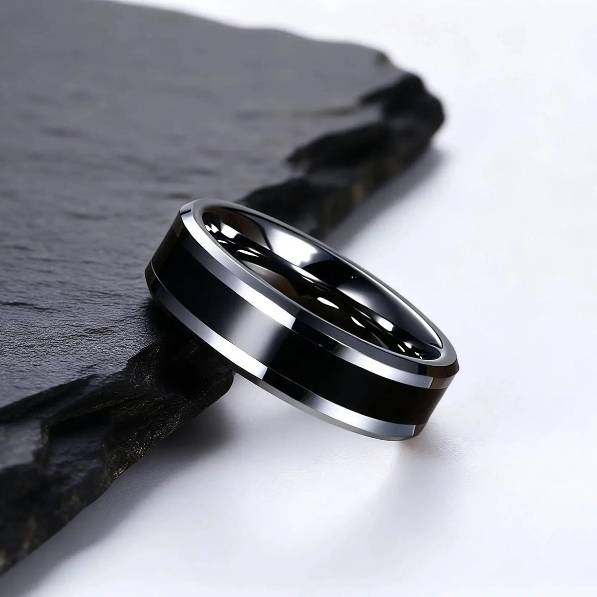 Bague de mariage noire en tungstène de 6 mm