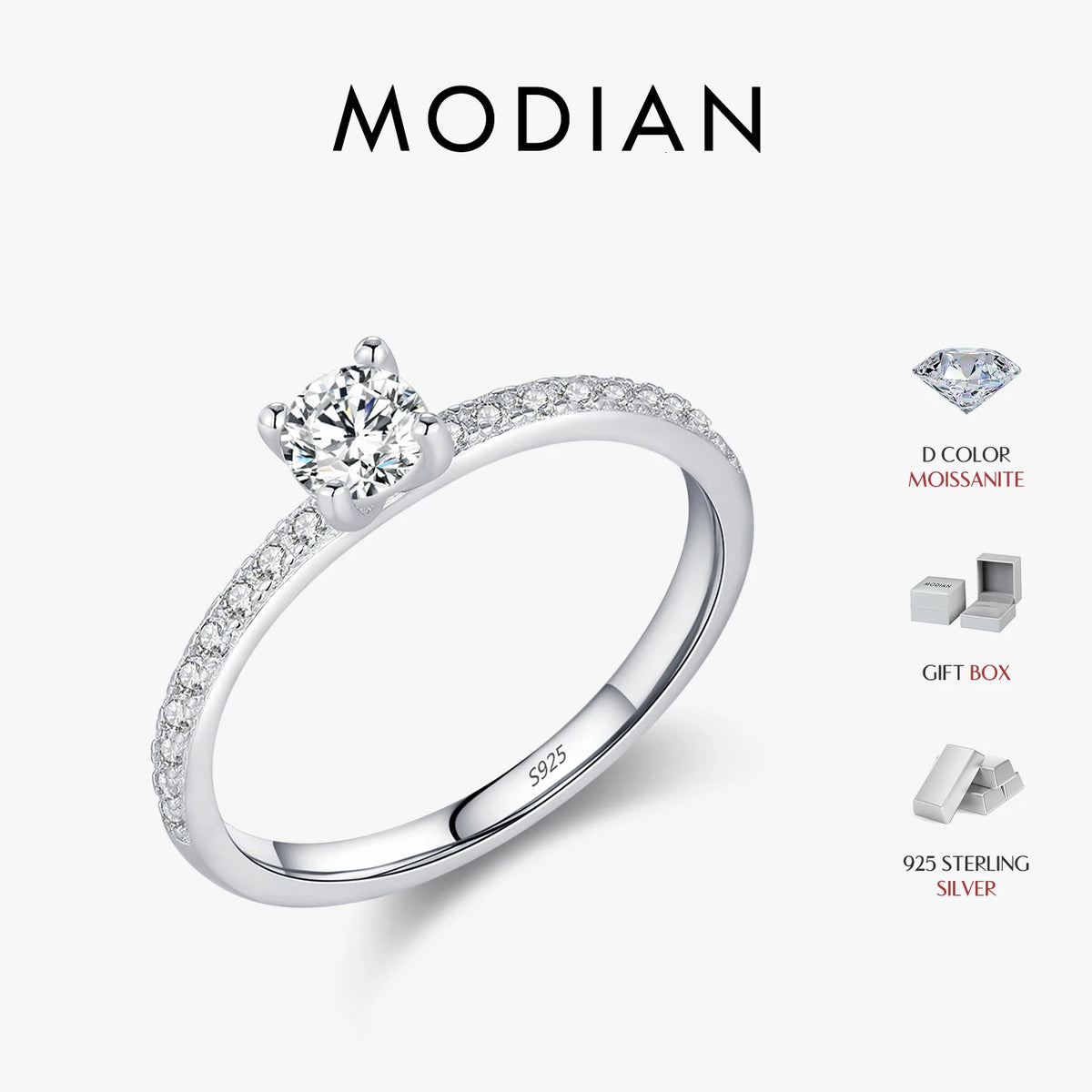 Bague carrée délicate en argent et moissanite Modian