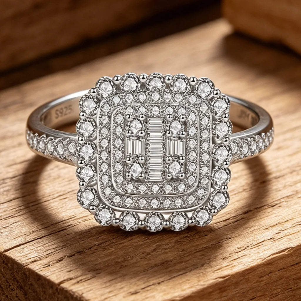 Bague de luxe multi-halo en argent et moissanite Similanka