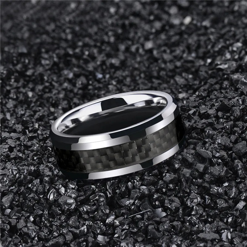 Bague de mariage en tungstène et fibre de carbone
