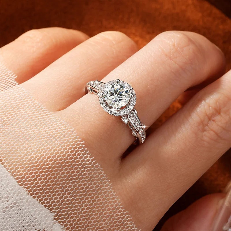 Bague de fiançailles halo en moissanite 1ct Anziw