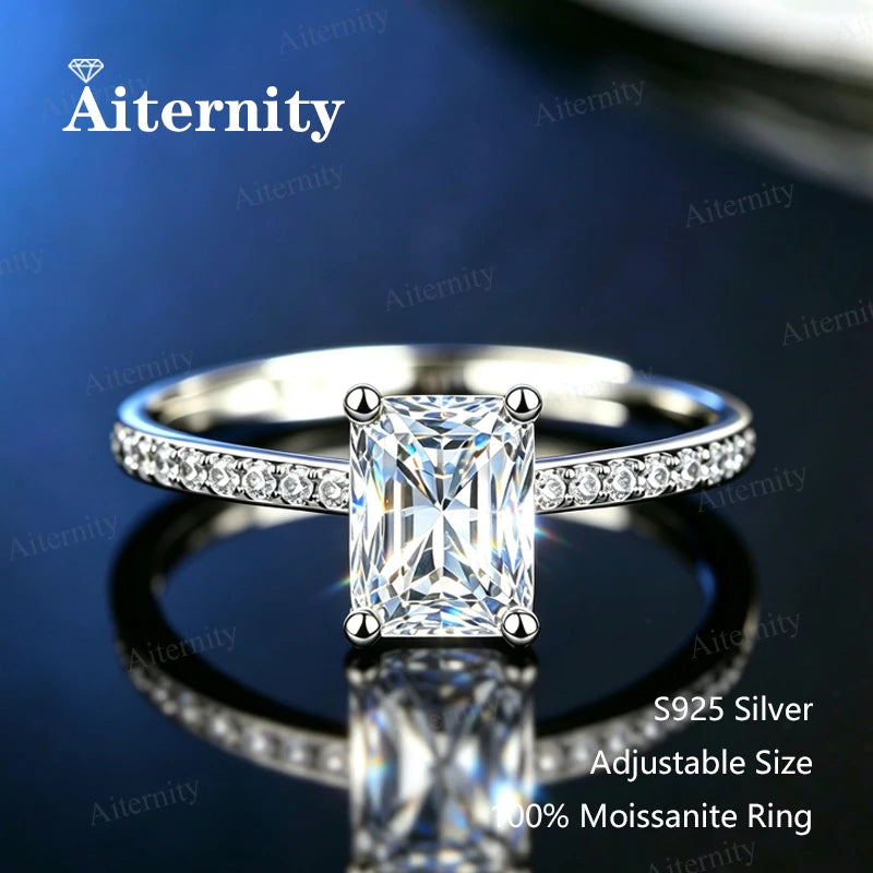Bague ouverte réglable en argent 925 et moissanite Aiternity