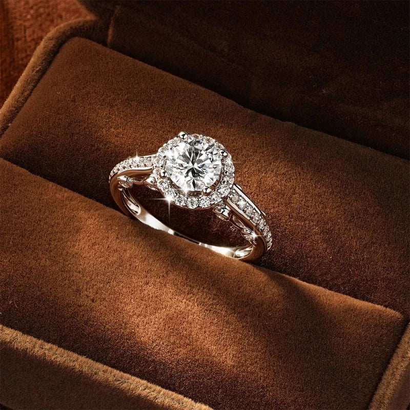 Bague de fiançailles halo en moissanite 1ct Anziw