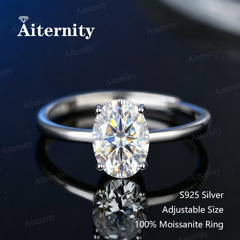 Bague ouverte réglable en argent 925 et moissanite Aiternity