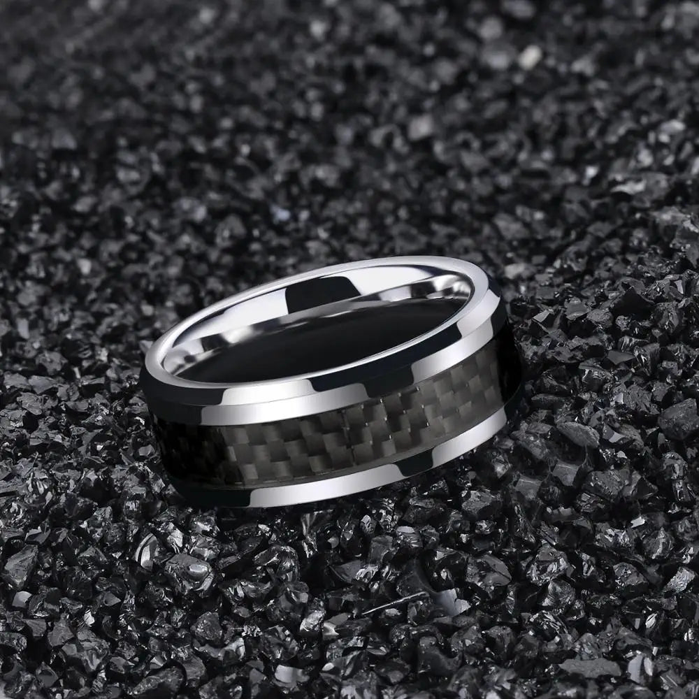 Bague de mariage en tungstène et fibre de carbone