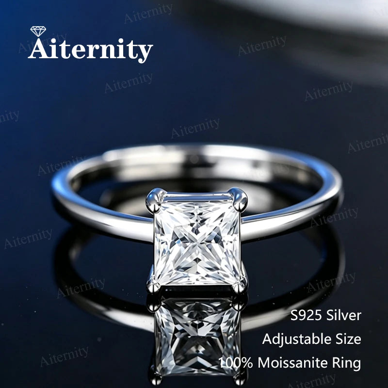 Bague ouverte réglable en argent 925 et moissanite Aiternity
