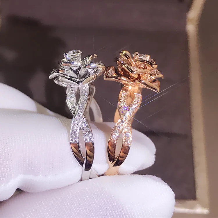 Bague de mariage en argent 925 et moissanite or rose