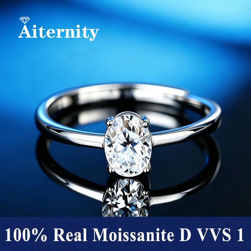Bague ouverte réglable en argent 925 et moissanite Aiternity