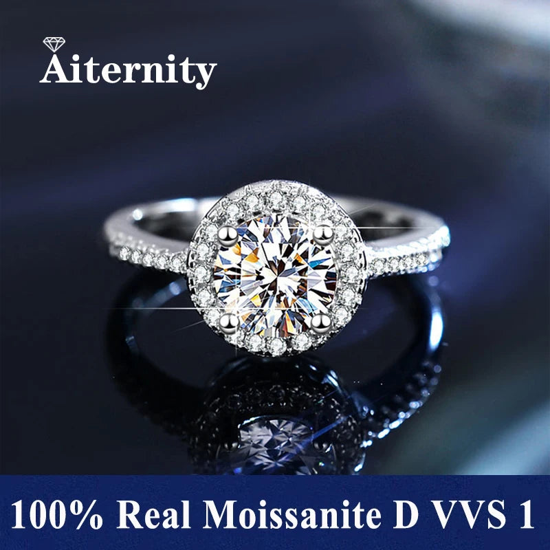 Bague réglable en argent 925 et moissanite 1ct Aiternity