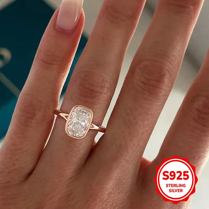 Bague de mariage rectangulaire en argent 925 et moissanite