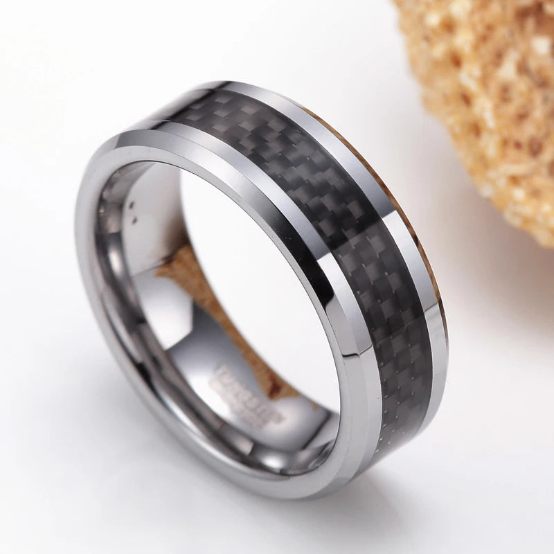 Bague de mariage en tungstène et fibre de carbone