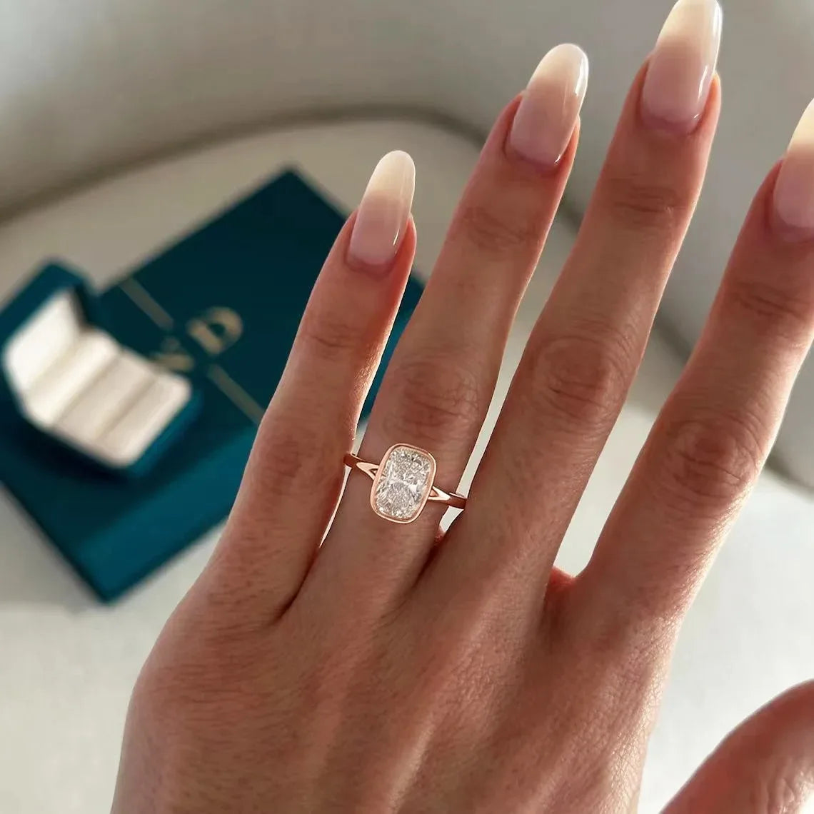 Bague de mariage rectangulaire en argent 925 et moissanite
