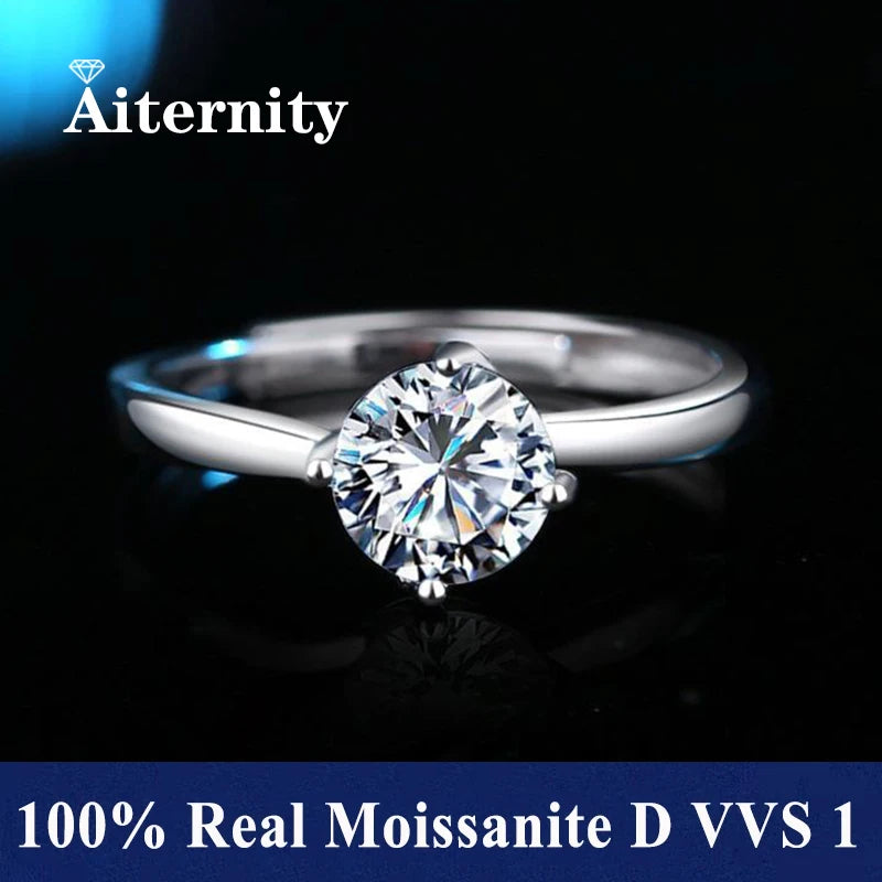 Bague réglable en argent 925 et moissanite 1ct Aiternity