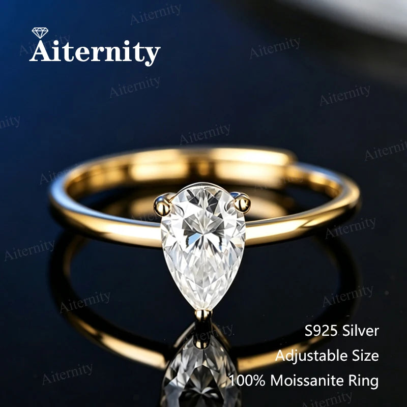 Bague ouverte réglable en argent 925 et moissanite Aiternity