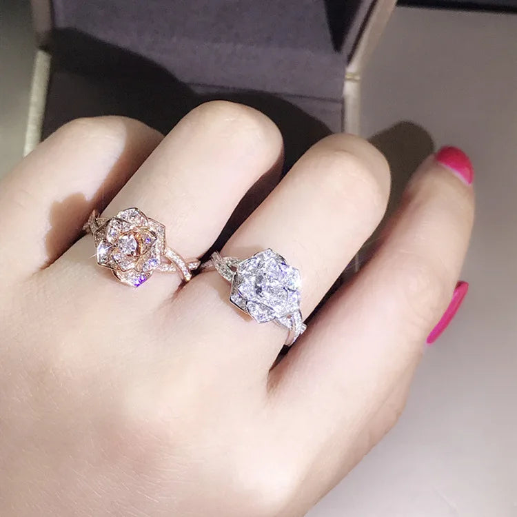 Bague de mariage en argent 925 et moissanite or rose