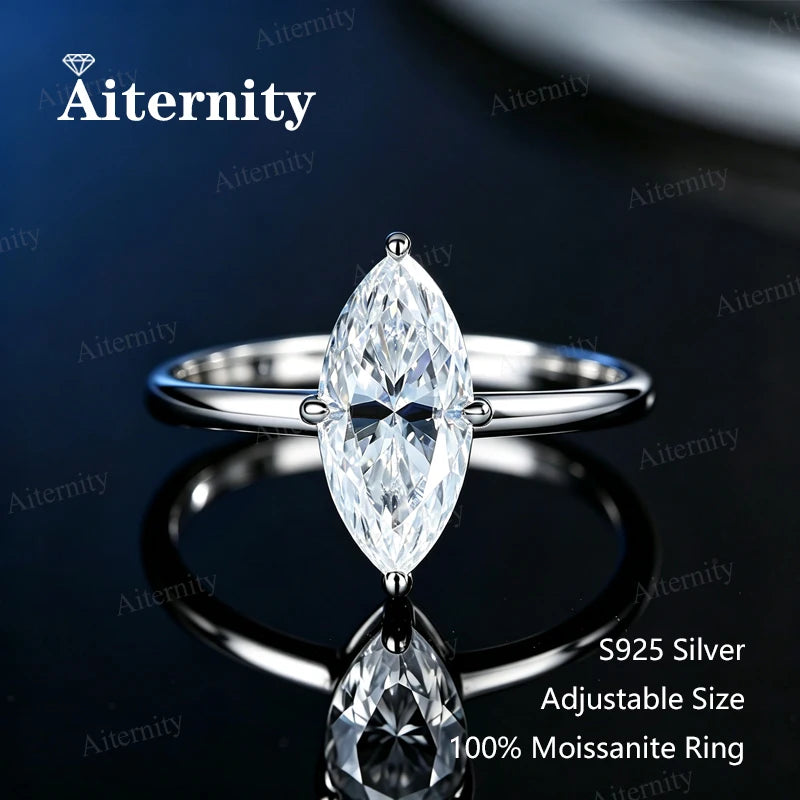 Bague ouverte réglable en argent 925 et moissanite Aiternity