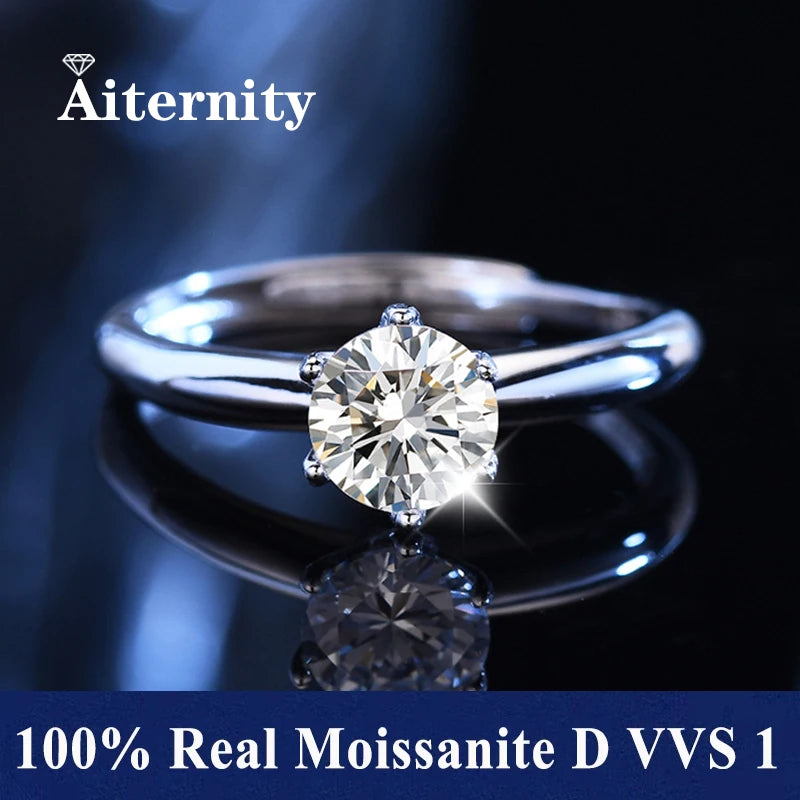 Bague réglable en argent 925 et moissanite 1ct Aiternity