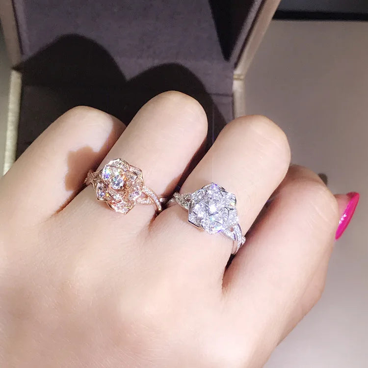 Bague de mariage en argent 925 et moissanite or rose