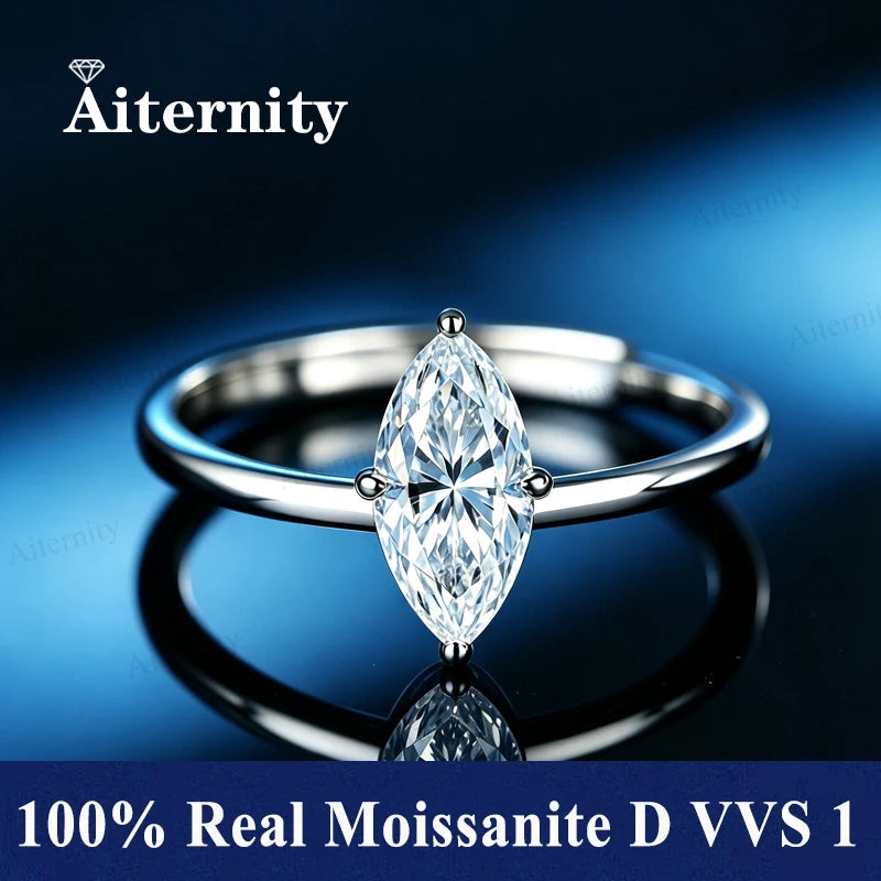 Bague ouverte réglable en argent 925 et moissanite Aiternity