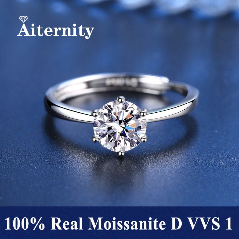 Bague réglable en argent 925 et moissanite Aiternity