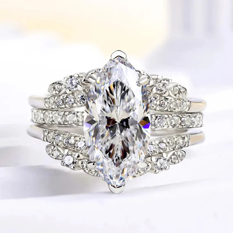 Parure de 2 alliances et bagues de mariage CZ Huitan pour femme