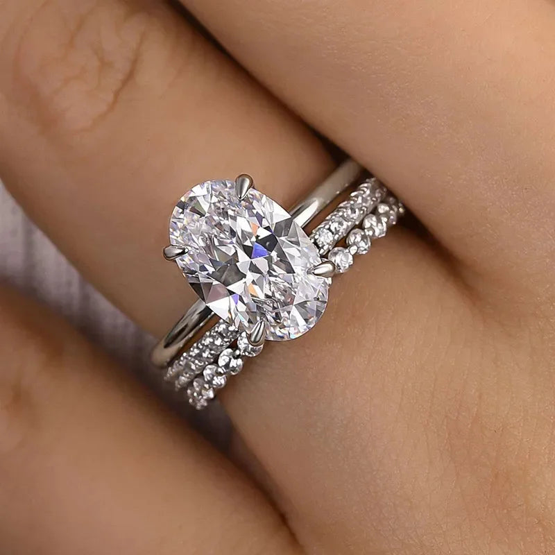 Parure de 3 bagues de mariage ovales en zircone Huitan