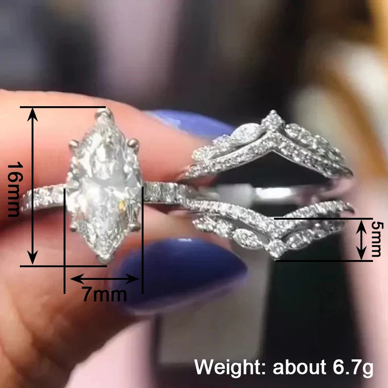 Parure de 2 alliances et bagues de mariage CZ Huitan pour femme