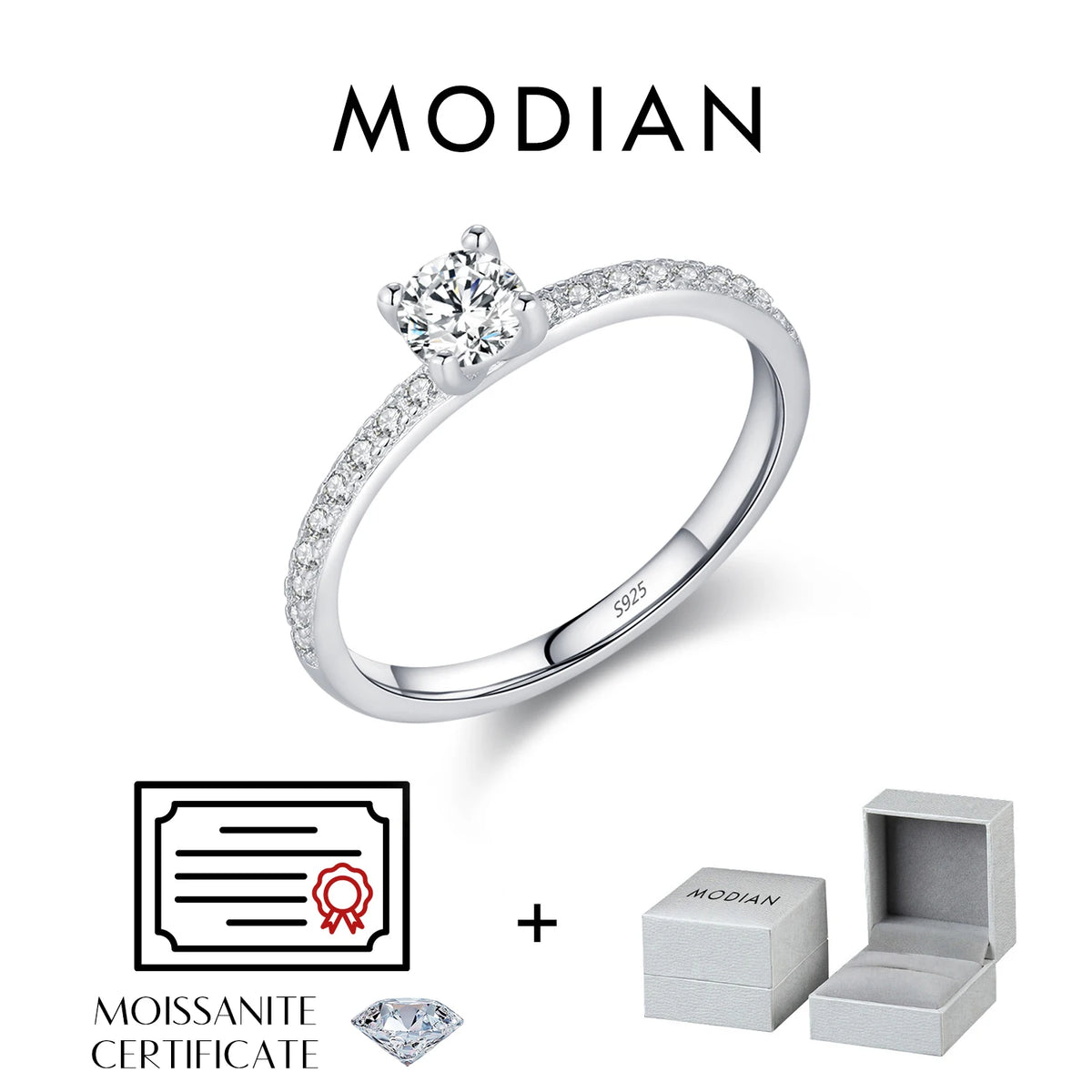 Bague carrée délicate en argent et moissanite Modian