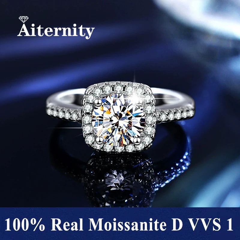Bague réglable en argent 925 et moissanite 1ct Aiternity