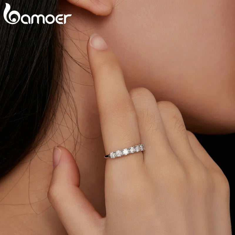 Bague demi-tour en argent 925 et moissanite Bamoer
