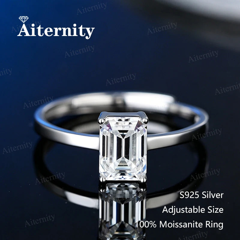 Bague ouverte réglable en argent 925 et moissanite Aiternity