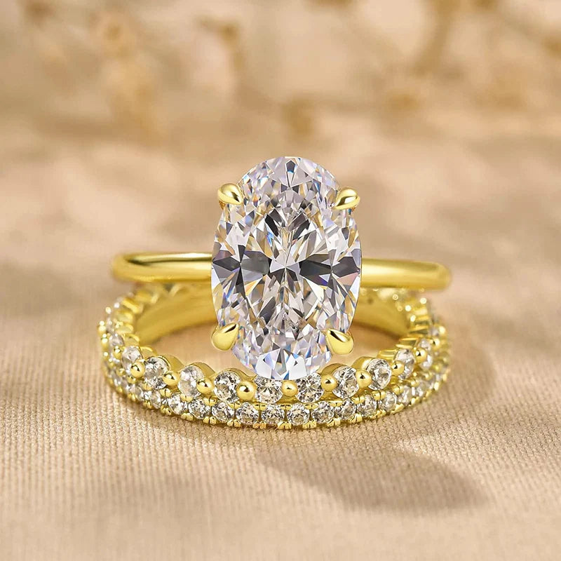 Parure de 3 bagues de mariage ovales en zircone Huitan