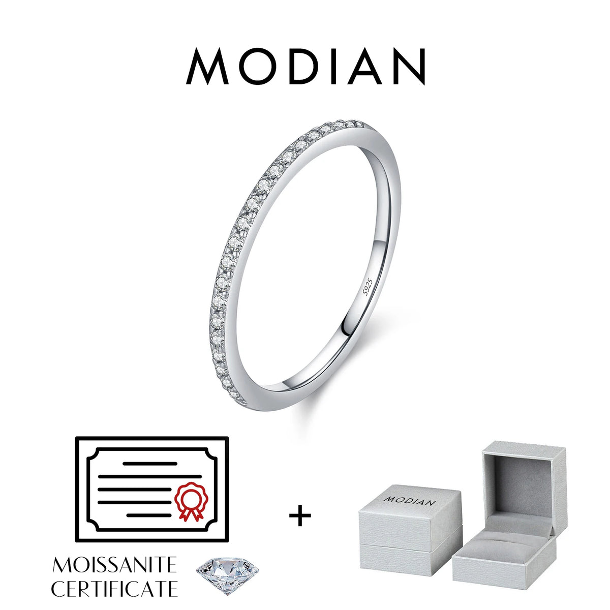 Alliance éternité simple en argent et moissanite Modian