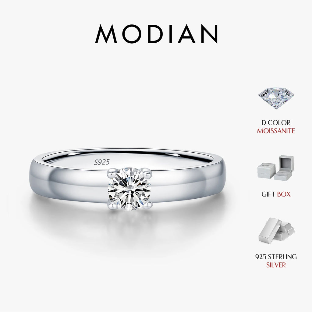 Bague solitaire en argent 925 et moissanite Modian