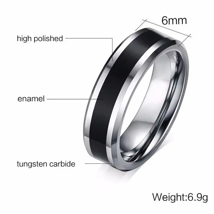 Bague de mariage noire en tungstène de 6 mm