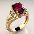 Bague statement rétro Art Deco en or jaune et rubis