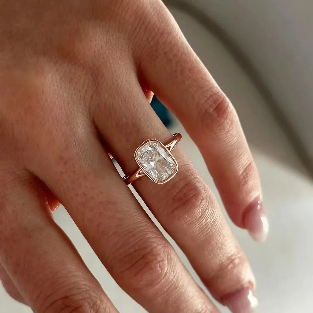 Bague de mariage rectangulaire en argent 925 et moissanite