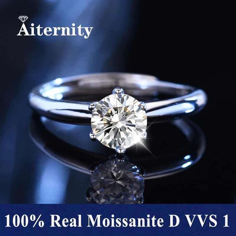 Bague réglable en argent 925 et moissanite 1ct Aiternity
