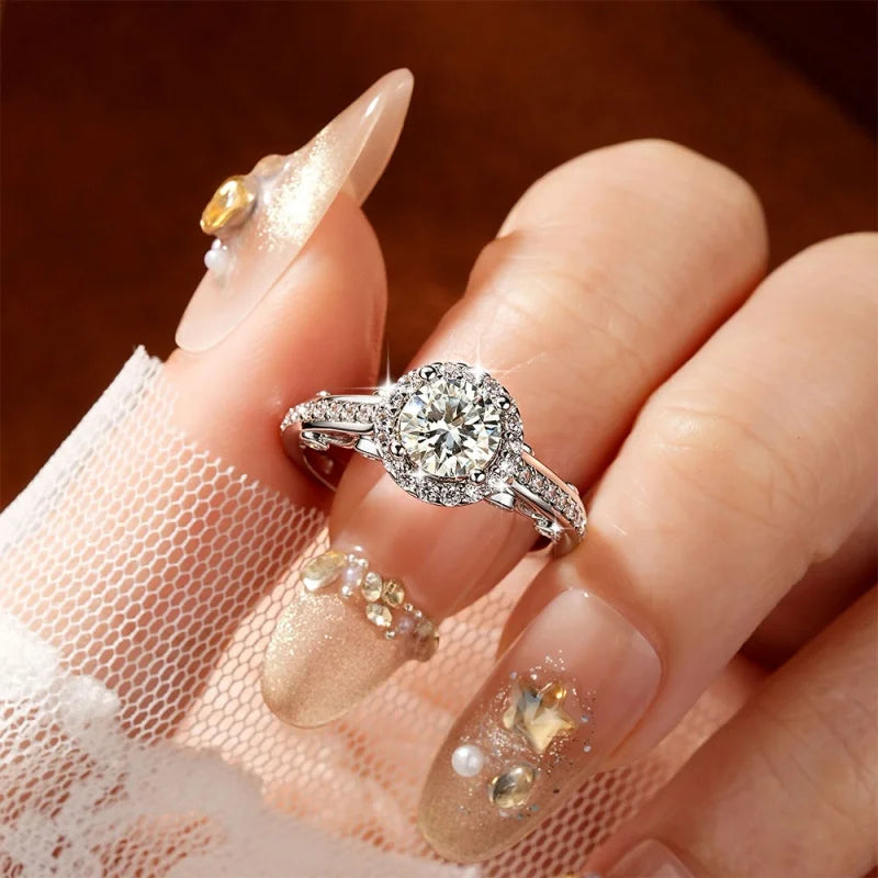 Bague de fiançailles halo en moissanite 1ct Anziw