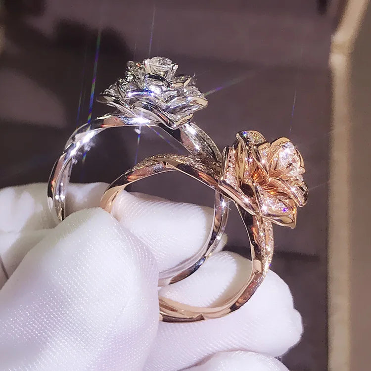 Bague de mariage en argent 925 et moissanite or rose